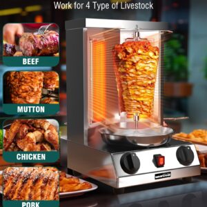 WantJoin Shawarma Grill Machine, Gas Vertical Rotisserie with 2 Burners for Home, Countertop Rotating Doner Kebab Oven Broiler Gyro Maker with Shovel, 11.6 * 11.8 * 19 inches, 110V