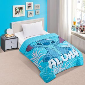 Disney Stitch Bedspread Twin Set for Kids - Bundle with Lilo and Stitch Quilted Bedspread for Twin Bed Plus Stickers, More | Stitch Twin Bedding Set for Boys, Girls