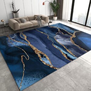 xuweisi luxurious marble area rug navy blue 6x8 bedroom rugs, modern abstract gold foil washable rug for living room room sofa home decor floor mats