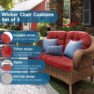 Olliwand Wicker Chair Cushions Set of 3. Anti-Slip/Waterproof Patio Furniture Chair Cushions. Tufted Outdoor Furniture Cushions 5 Inch Extra Thick. (Red, 44x19)