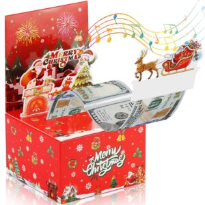 joyjom christmas money box for cash gift with pull out, surprise merry christmas money pull box with music and lights, 3d pop up christmas cards with money envelopes holder