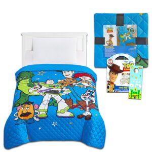 toy story bedspread twin set - bundle with buzz and woody quilted blanket plus stickers, more | toy story twin bedding set for kids