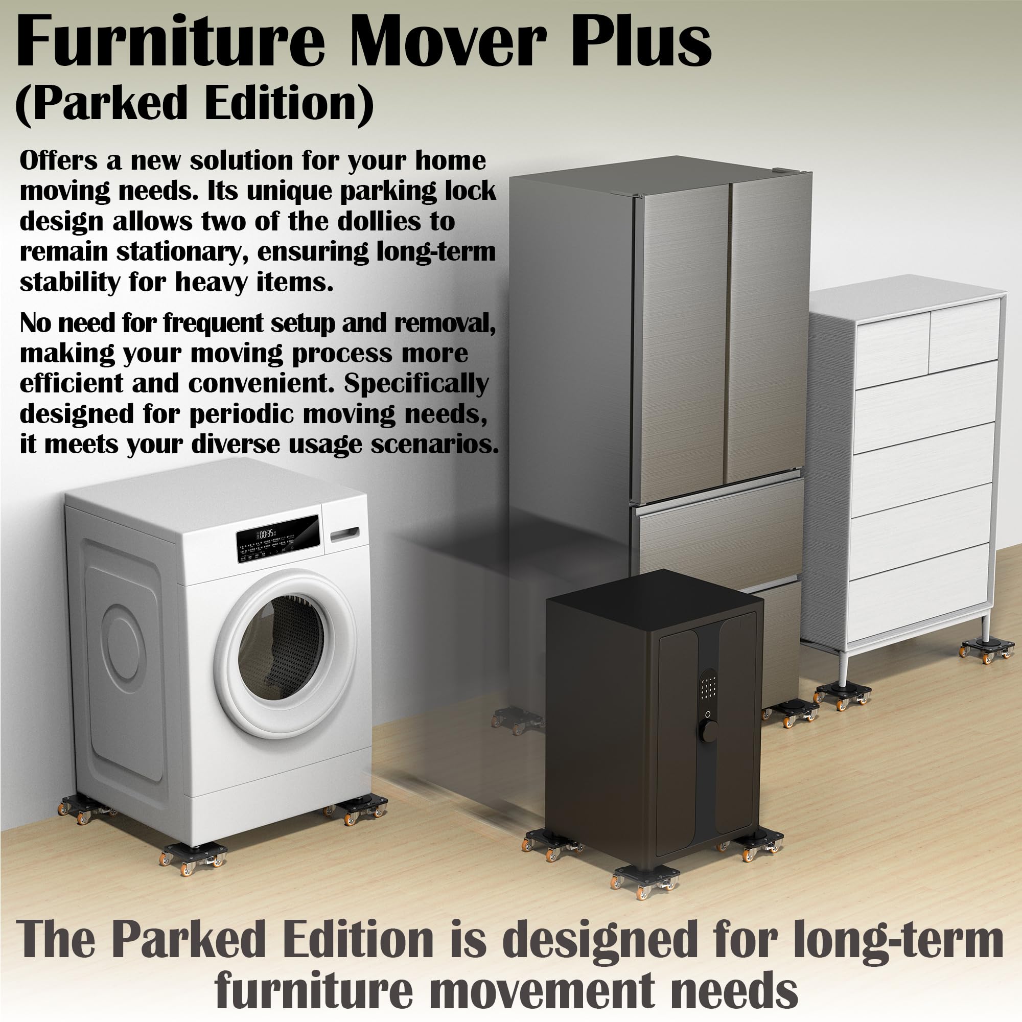 ONEON Furniture Mover Plus Parked Edition with Furniture Lifter, Periodic Moving Needs, Parking Lock Design, Lock Dollies for Long-Term Stability of Heavy Items, No Frequent Setup & Removal