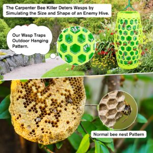 Wasp Trap Bee Catcher, Outdoor Hanging Carpenter Bee Traps with 4 Sticky Boards - Green, 2 Pack