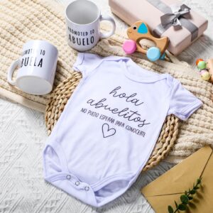 Tioncy Hola Abuelitos Spanish Pregnancy Announcement Bodysuit Promoted to Abuela and Abuelo Coffee Mugs,0-6 Months(White)