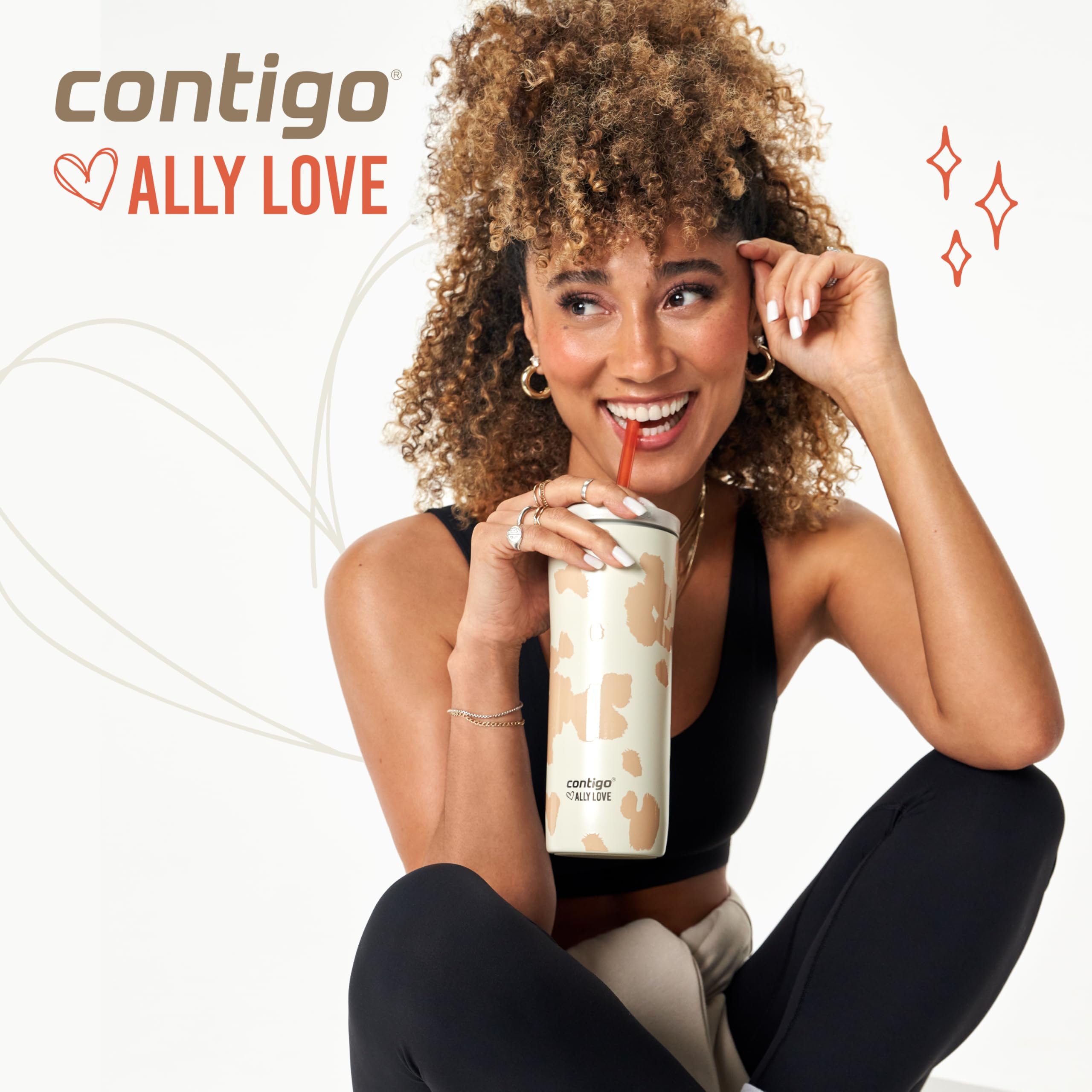 Contigo x Ally Love Stainless Steel Vacuum-Insulated Tumbler w/Straw, Autoclose Tech, Easy Clean Lid, Leak-proof Drinking, Keeps Drinks Cold 20hours, BPA Free, 24oz., Streeterville 2.0, Oatmilk