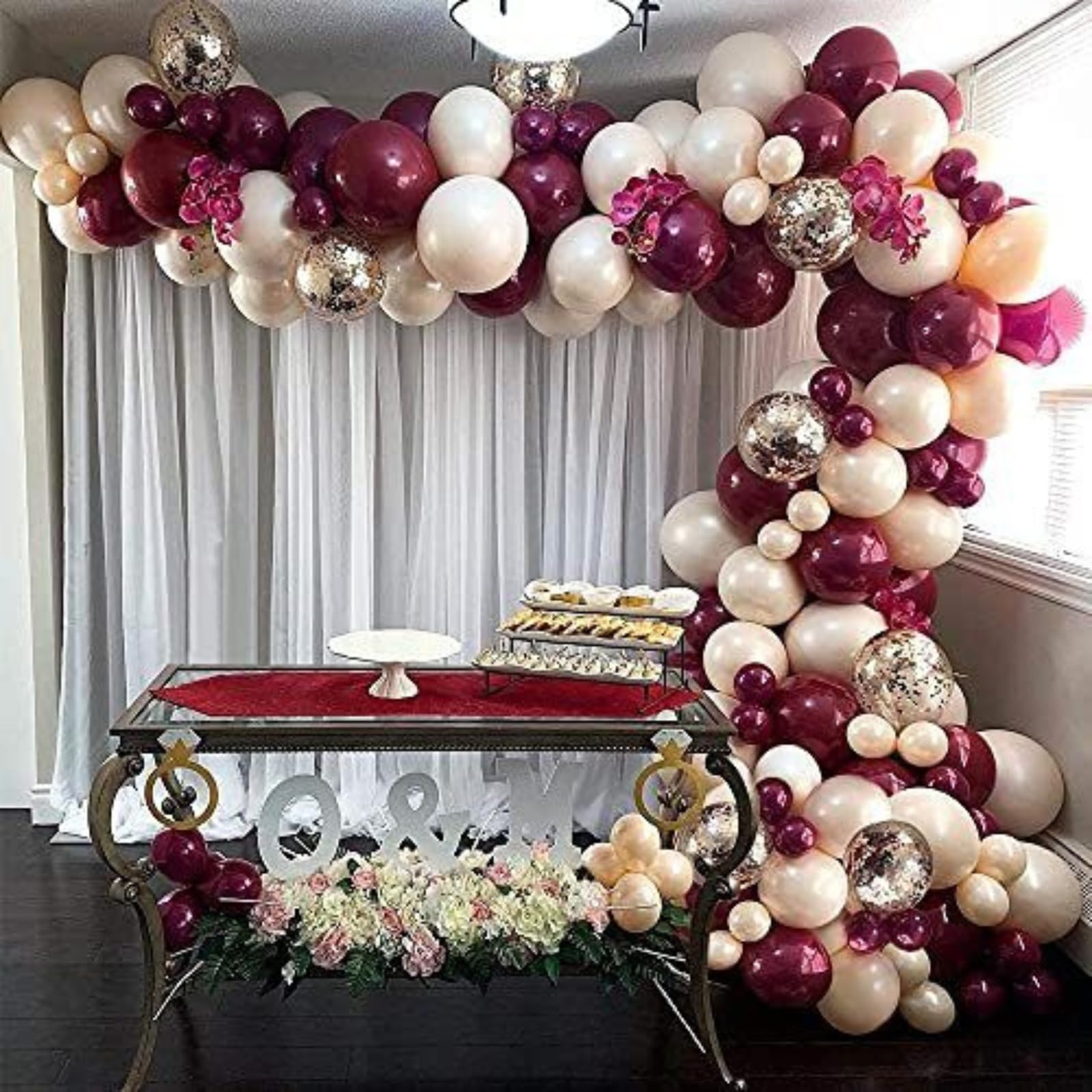 Burgundy Balloon Arch Kit, Rose Gold Balloon Arch Kit, Maroon Balloon Garland Kit with 18/12/10/5 inch Burgundy Rose Gold White Gold Latex Balloon for Birthday Baby Shower Valentines Bridal Shower