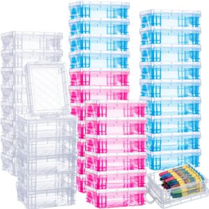 suzile 40 pcs plastic crayon boxes stackable transparent crayon organizer with lid crayon storage containers bulk for office school classroom supplies pen pencil art crafts (clear, red, blue)