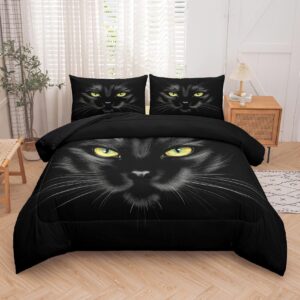 peopleareok black cat bedding king, cute cat comforter for girls boys kids, soft and lightweight cat comforter set with 2 pillowcases for all season