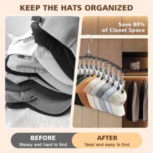 Hat Organizer for Baseball Caps - 2 Pack Metal Hat Hangers for Closet Storage w/15 Clips Holds 30 Hats - Hat Rack - Hat Holder for All Caps - Gifts for Men & Women