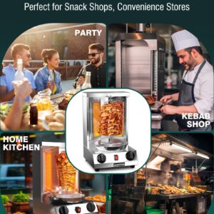 WantJoin Shawarma Grill Machine, Gas Vertical Rotisserie with 2 Burners for Home, Countertop Rotating Doner Kebab Oven Broiler Gyro Maker with Shovel, 11.6 * 11.8 * 19 inches, 110V