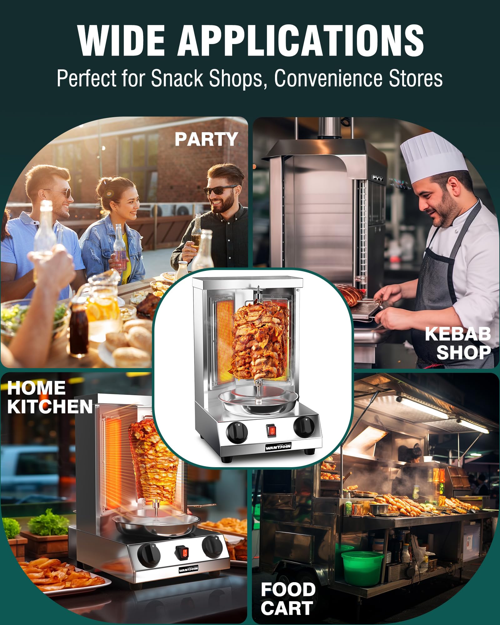 WantJoin Shawarma Grill Machine, Gas Vertical Rotisserie with 2 Burners for Home, Countertop Rotating Doner Kebab Oven Broiler Gyro Maker with Shovel, 11.6 * 11.8 * 19 inches, 110V