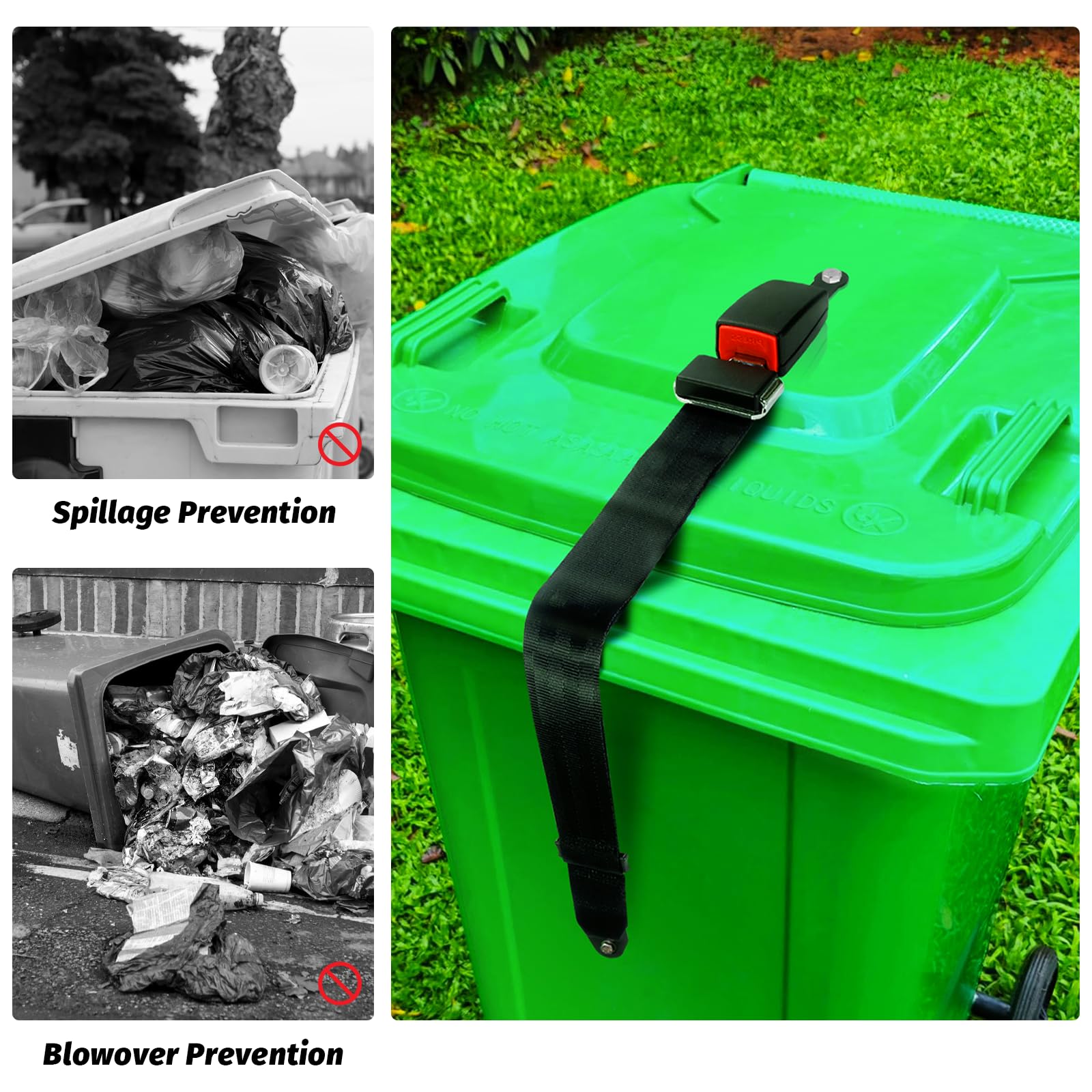 KIBBEH 1 Pack Semi-Automatic Trash Can Lock for Animals, Universal Garbage Bin Lid Locking Strap, Raccoon-Proof Trash Can Lid Securer, Easy One-Hand Release