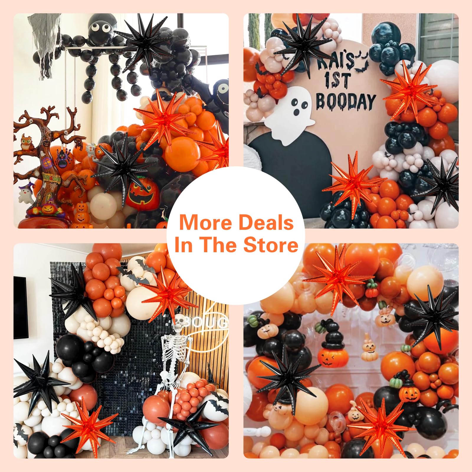 138Pcs Orange and Black Halloween Balloons Arch Kit with Stars - 5 10 12 18 inch Black Orange Garland Confetti Latex Party Balloons for Halloween Birthday Party Decorations