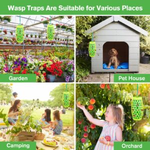 Wasp Trap Bee Catcher, Outdoor Hanging Carpenter Bee Traps with 4 Sticky Boards - Green, 2 Pack