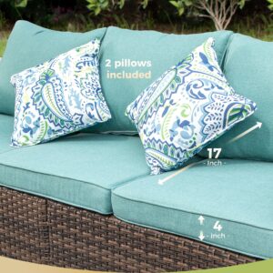 MIXPATIO Patio Furniture Set, 6 Pcs Wicker Outdoor Conversation Set, 2 x Swivel Chairs, 1 x 3 Seater Sofa, 1 x 2-Seat Lover Sofa and 2 x Ottomans with 4" Thick Cushion for Garden Backyard Deck, Blue