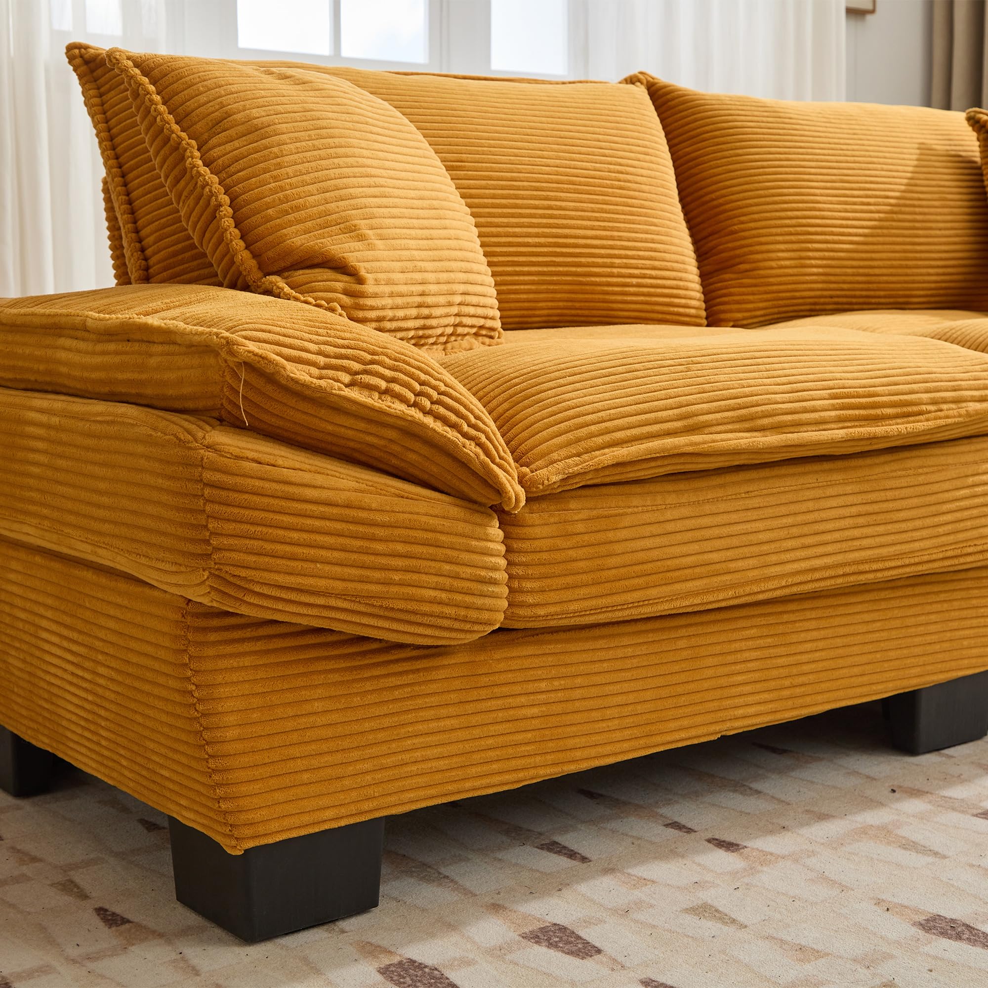 Anwick Loveseat Sofa 84" Deep Seat Corduroy Couch, Upholstered 2 Seater Sofa with Pillows, Modern Comfy Sofas for Living Room Bedroom Apartment (Yellow)