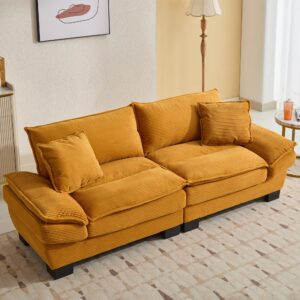 Anwick Loveseat Sofa 84" Deep Seat Corduroy Couch, Upholstered 2 Seater Sofa with Pillows, Modern Comfy Sofas for Living Room Bedroom Apartment (Yellow)