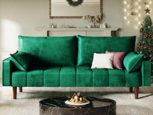 dwvo 70" loveseat sofa, velvet fabric sofa couch for small space, modern loveseat with button tufted seat and side storage pockect, 3 seater couch for living room bedroom, 2 pillows included, green