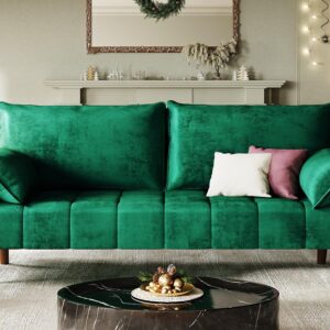 DWVO 70" Loveseat Sofa, Velvet Fabric Sofa Couch for Small Space, Modern Loveseat with Button Tufted Seat and Side Storage Pockect, 3 Seater Couch for Living Room Bedroom, 2 Pillows Included, Green