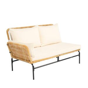 ojhnbvv 3 Pieces Outdoor Patio Wicker Furniture Sets Table and Chairs,L-Shaped Wicker Sectional Sofa with Glass Coffee Table/Detachable Cushion,for Backyard, Porch,Garden