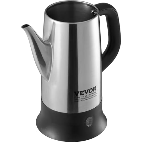 VEVOR Electric Percolator Coffee Pot 12-Cup, 304 Stainless Steel Coffee Percolator, 1000W, Automatic Keep-Warm & Split Power Base