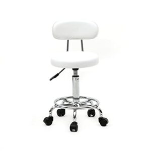 round shape adjustable salon stool with back and line white