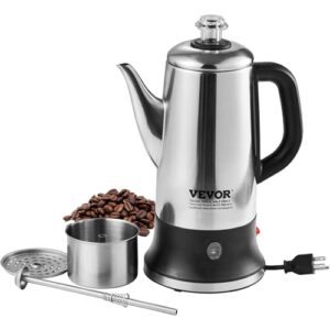 vevor electric percolator coffee pot 12-cup, 304 stainless steel coffee percolator, 1000w, automatic keep-warm & split power base