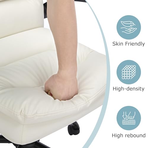 VECELO Ergonomic Swivel Office Desk Chair with Flip-up Armrest and Adjustable Height, Lumbar Support & PU Leather Thickened Cushion, for Computer Task Work, White