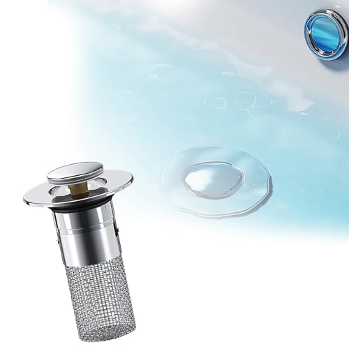 1pcs Bathroom Sink Stopper Hair Catcher, Pop Up Bathtub Drain Strainer with Removable Stainless Steel Drain Filter Basket for US Universal Kitchen Bathroom Sink Stopper Replacement