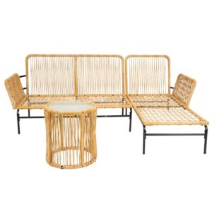 ojhnbvv 3 Pieces Outdoor Patio Wicker Furniture Sets Table and Chairs,L-Shaped Wicker Sectional Sofa with Glass Coffee Table/Detachable Cushion,for Backyard, Porch,Garden