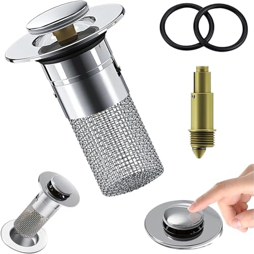 1pcs Bathroom Sink Stopper Hair Catcher, Pop Up Bathtub Drain Strainer with Removable Stainless Steel Drain Filter Basket for US Universal Kitchen Bathroom Sink Stopper Replacement