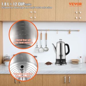 VEVOR Electric Percolator Coffee Pot 12-Cup, 304 Stainless Steel Coffee Percolator, 1000W, Automatic Keep-Warm & Split Power Base