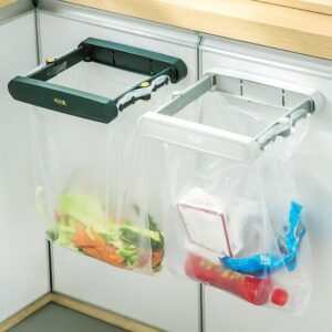 trash bag holder collapsible for kitchen cabinets doors and cupboards 1pcs, under sink bag holder, hanging garbage bag holder, kitchen waste can, kitchen trash cans for kitchen, toilet, rv (white)