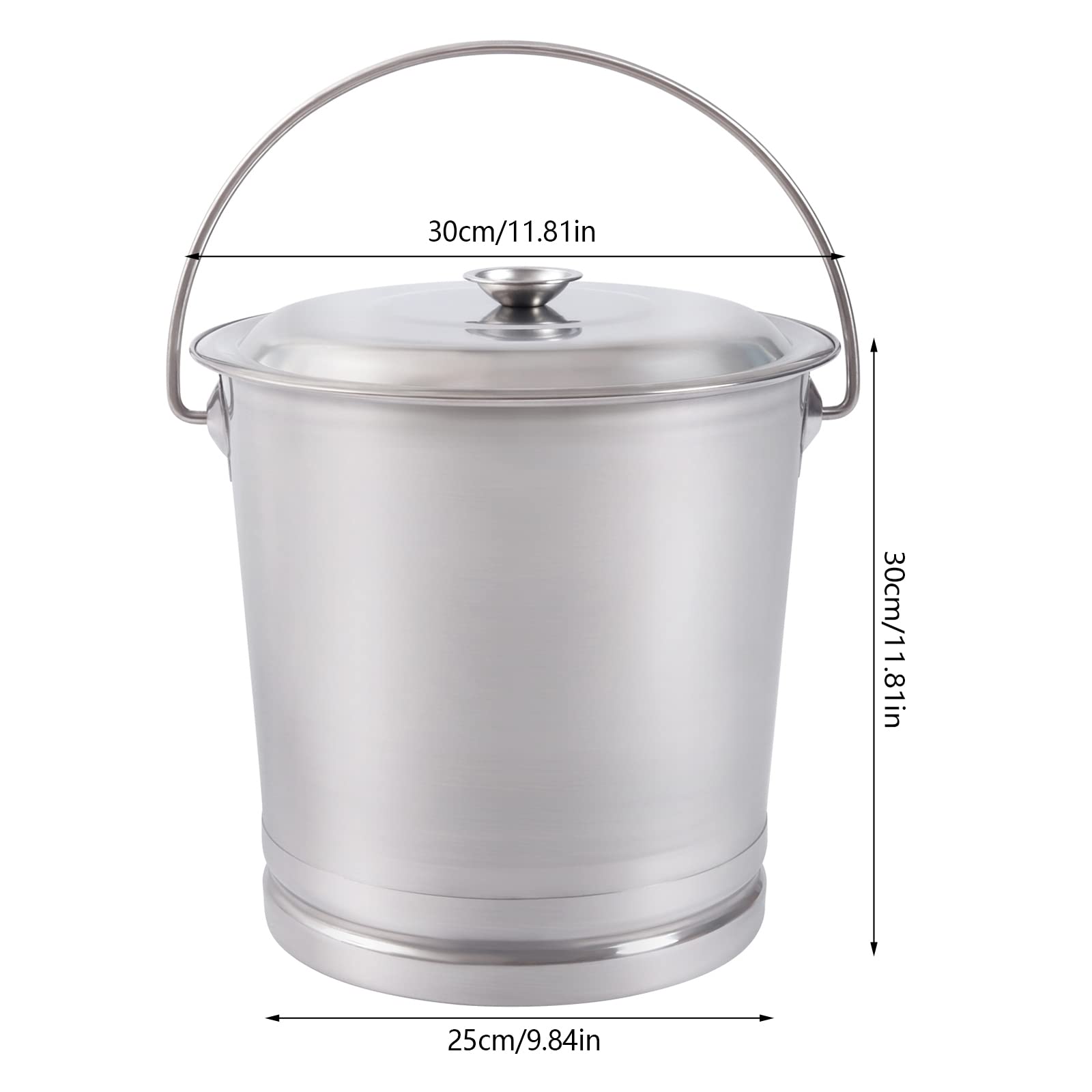 KONKENIE 14L Stainless Steel Bucket with Lid & Handle Coffee Tea Water Milk Pail Can Rice Grain Canister Food Storage Bucket Compost Bin Bucket Waste Trash Can for Kitchen Office Hotel Silver (14L)