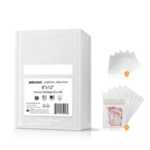 8" x 12" precut vacuum sealer bags, 200 count, includes 5 liquid block bags & 5 bone guard pieces, heavy duty for food storage, sous vide & meal prep, wevac