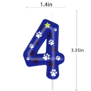 ElekFX Blue Dog Paw Birthday Candles, Number 4 Dog Patrol Birthday Party Supplies, 2.76 inch Paw Cake Topper Decorations, Birthday Decorations for Kids (Number 4)