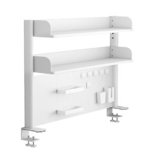 multipurpose countertop hutch bookshelf, desk shelf storage rack, clamp on desk organizer shelf, desk extender pegboard workstation, privacy panel for gaming desk, metal desktop display rack(white,100