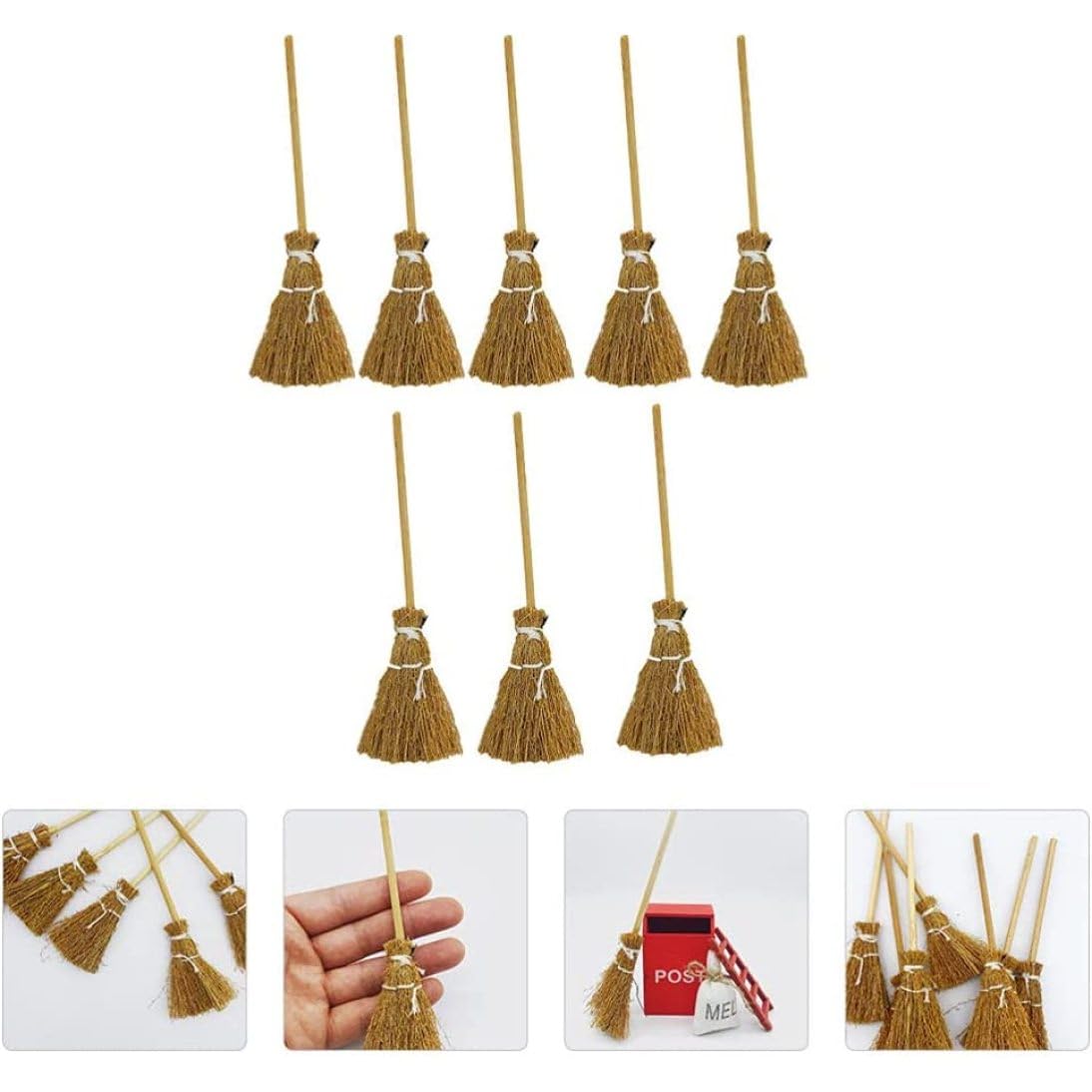 mini brooms Mini Faux Mini Brooms Straw Craft Decorations Halloween Party Witch Accessories 8 Pieces