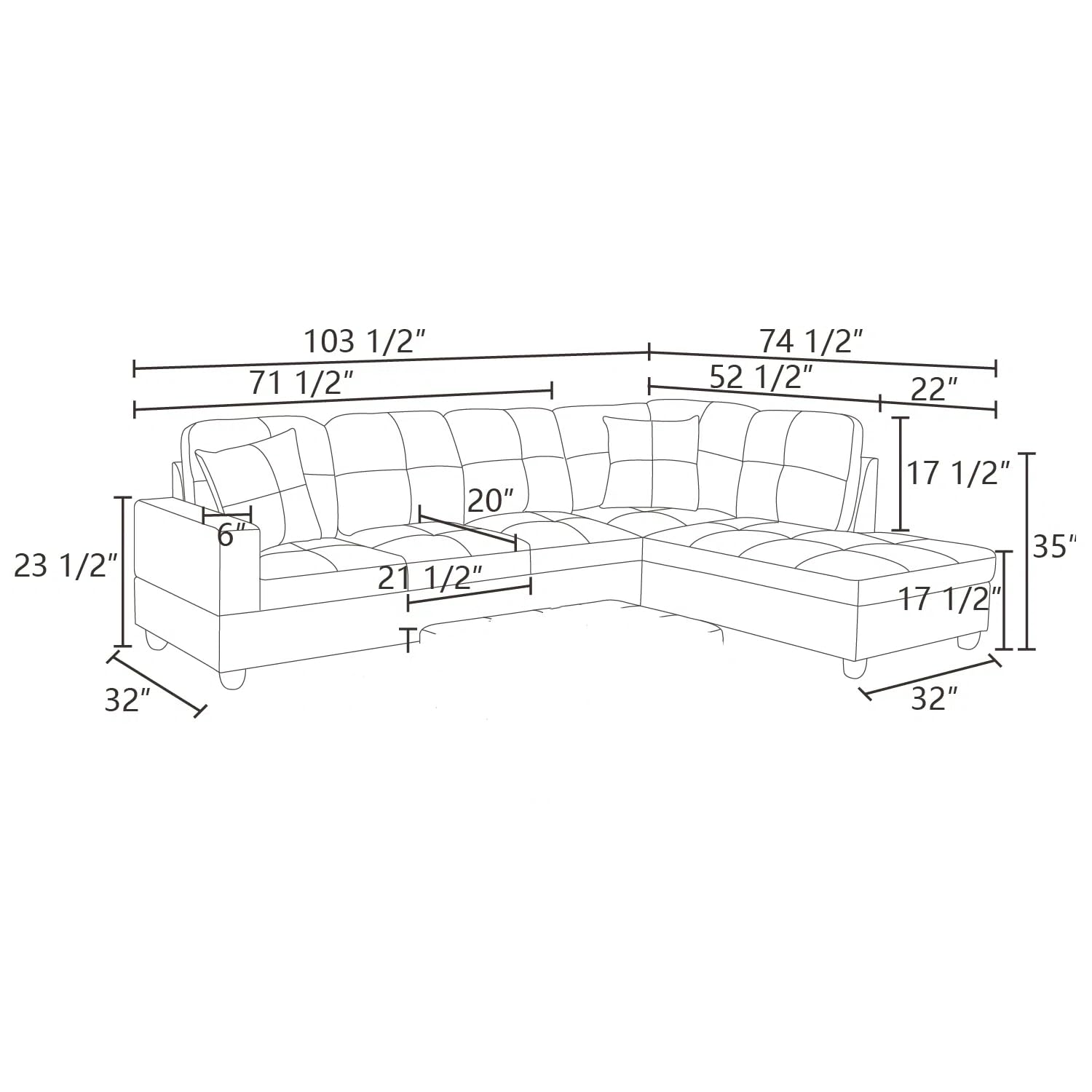 NicBex MZX-Niki-SF-00331-LWJ Sectional, Right Chaise, Dark Grey