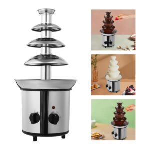 4 Tier Chocolate Fountain Machine, 170W Commercial Hot Chocolate Fondue Tower, Large Capacity Stainless Steel Chocolate Melting Heating Machine for Nacho Cheese Liqueurs Party Wedding