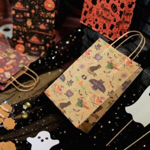 Betdzzt 24Pcs Halloween Bags, 10 * 7 * 3 in Party Favor Bags With Hand Goodie Bags, Paper Trick or Treating Gift Bag Bulk in 6 Halloween Colored Candy Bags for Party Supplies Paper Bags