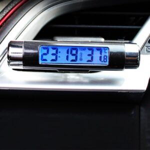 Car Clock Temperature Gauge, 2 in 1 Car Electronic Clock Thermometer Luminous LED Digital Display Air Vent Outlet Thermometer with Blue Backlight