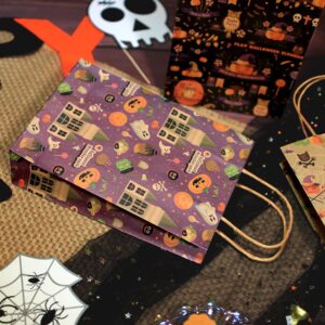 Betdzzt 24Pcs Halloween Bags, 10 * 7 * 3 in Party Favor Bags With Hand Goodie Bags, Paper Trick or Treating Gift Bag Bulk in 6 Halloween Colored Candy Bags for Party Supplies Paper Bags