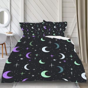 diuudi cosmic starry duvet cover twin size 3d printed black background duvet cover set purple moon white stars bedding set home decoration comforter cover cosy quilt cover with 2 pillowcases