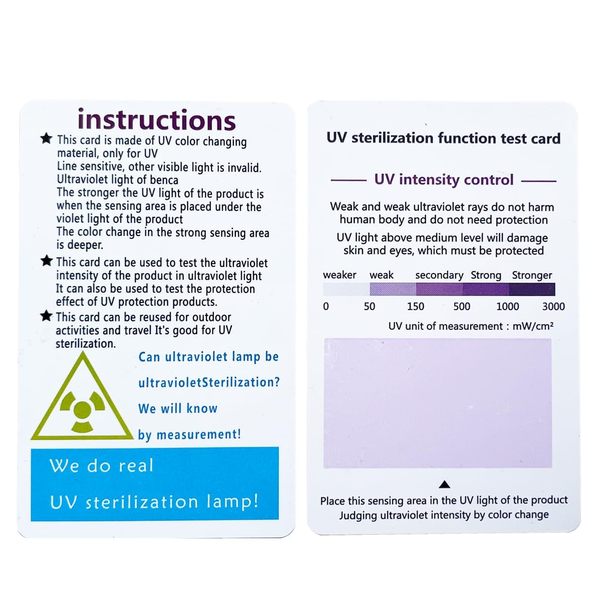 3-Pack UV Test Cards - Premium PVC UV-C Detection Cards with UVB/UVC Testing Stickers for Ultraviolet Radiation Monitoring