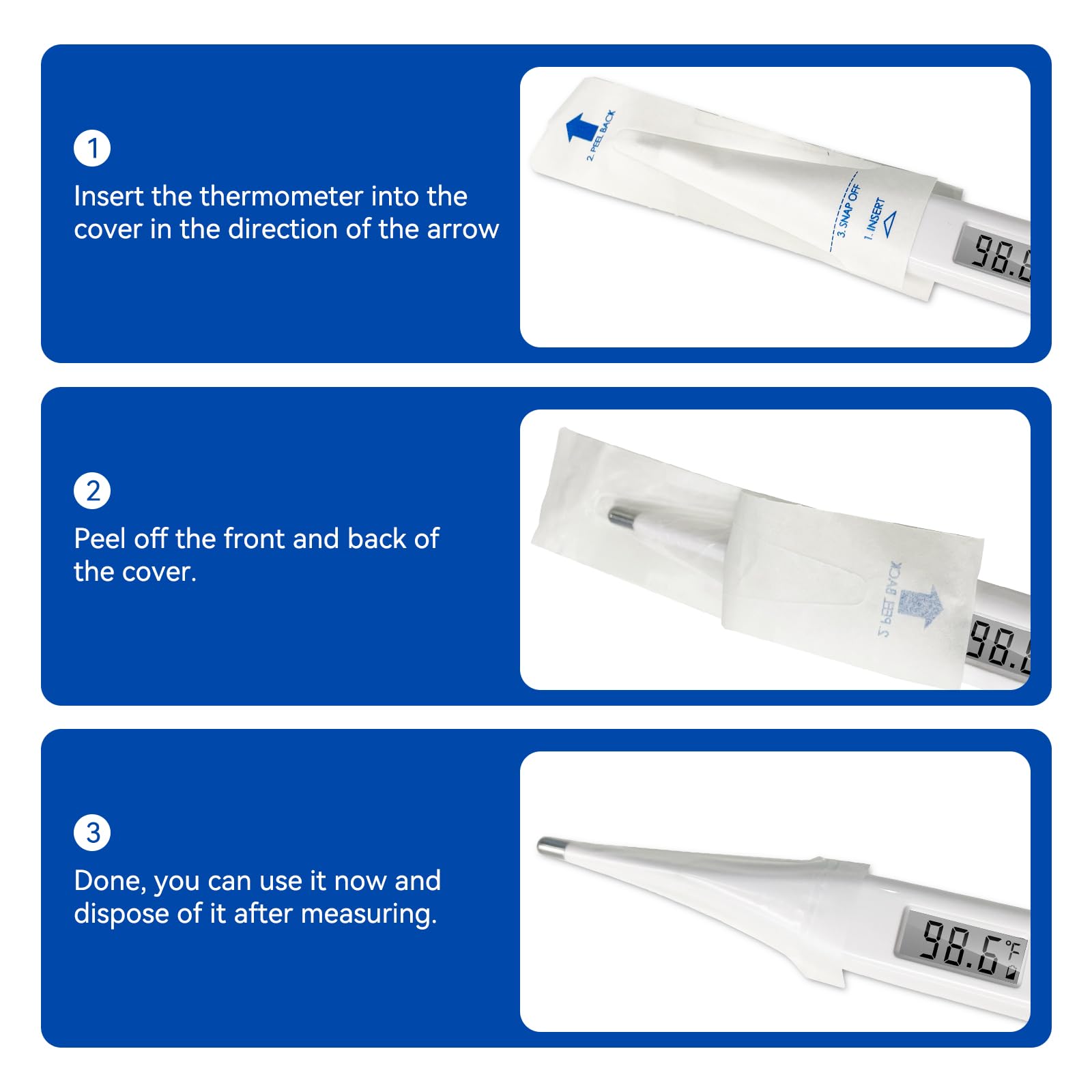 [Value Bundle] Berrcom Digital Thermometer DT101 & Berrcom Disposable Digital Thermometers Probe Covers Set of 100 for Adults and Kids DT100TZ