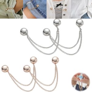 Multi-Function Magnetic Clothing Clips, Magnetic Clothing Clips, 4 Pack Powerful Hijab Magnets with Chain, Multi-Purpose Pinless Brooch for Cardigan, Cuff Hem (Silver + Rose Gold)