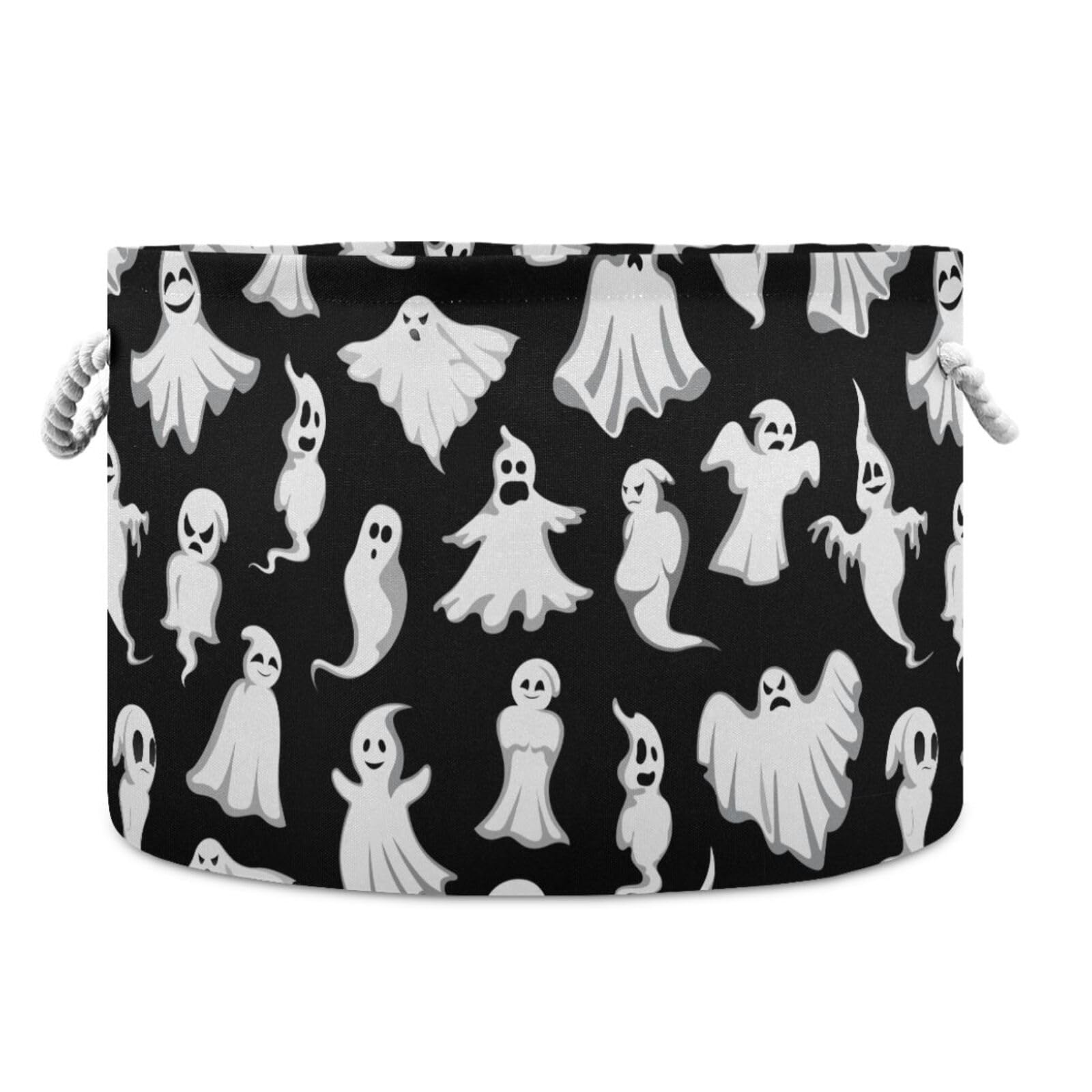 Krafig Halloween Ghost Pattern Round Collapsible Storage Basket, Large Toy Storage, Laundry Baskets, Open Home Storage Bins for Toy Organizer, Home Decor, Clothes, Toys