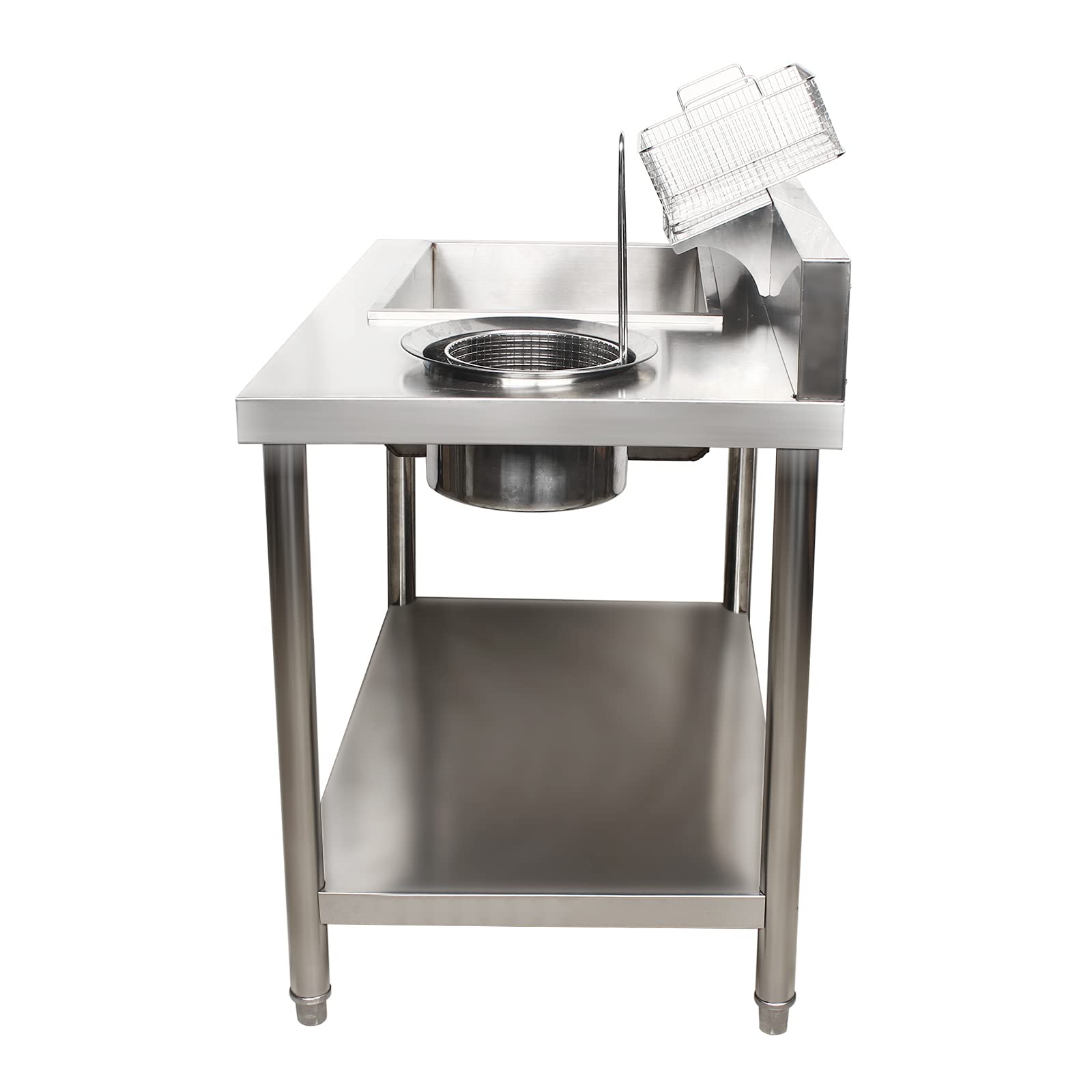 YUNLAIGOTOP Stainless Steel Work Table Fried Chicken Breading Table Commercial Food Prep Worktable Breading Table w/ 2 Basins+2 Baskets, Fried Food Prep Breader Station for Kitchen Restaurant Business